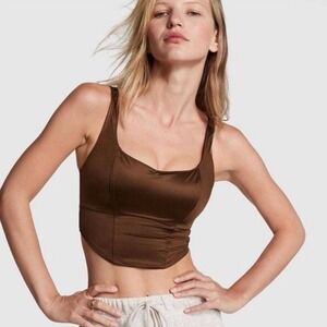 PINK Victoria's Secret Brown Satin Corset Top Structured Bustier Large